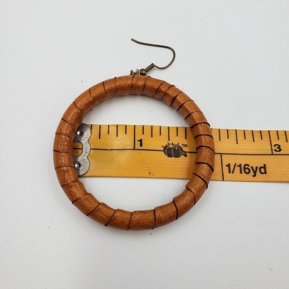 Earrings and Bracelet Rattan Faux Wood Wrapped Hoops Earthy Boho Hippie - Picture 9 of 11